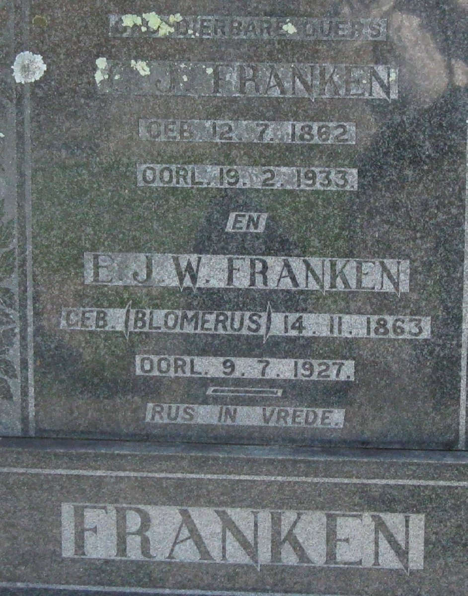 FRANKEN C.J. 1862-1933 &amp; E.J.W. BLOMERUS 1863-1927