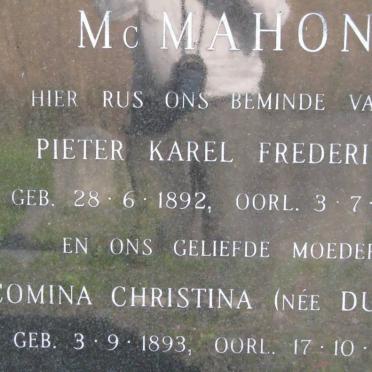 McMAHON Pieter Karel Frederick 1892-1963 &amp; Jacomina Christina DU PREEZ 1893-1977