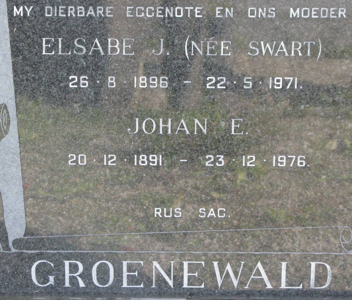 GROENEWALD Johan E. 1891-1976 &amp; Elsabe J. SWART 1896-1971