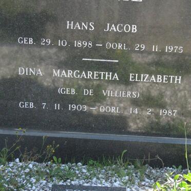 FOURIE Hans Jacob 1898-1975 &amp; Dina Margaretha Elizabeth DE VILLIERS 1903-1987