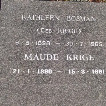 BOSMAN Kathleen nee KRIGE 1898-1965 :: KRIGE Maud 1890-1991