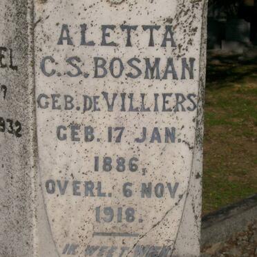 BOSMAN Aletta C.S. nee DE VILLIERS 1886-1918