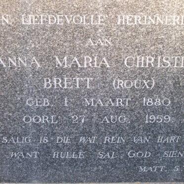 BRETT Anna Maria Christina nee ROUX 1880-1959