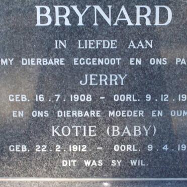 BRYNARD Jerry 1908-1967 &amp; Kotie 1912-1985