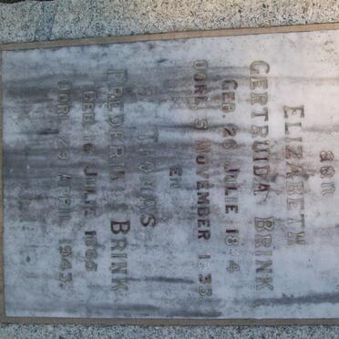 BRINK Thomas Frederick 1865-1943 &amp; Elizabeth Gertruida 1864-1933
