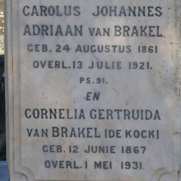 BRAKEL Carolus Johannes Adriaan, van 1861-1921 &amp; Cornelia Gertruida DE KOCK 1867-1931