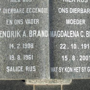 BRAND Hendrik A. 1908-1961 &amp; Magdalena C. 1917-2001