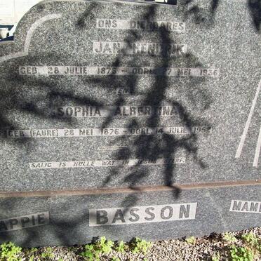BASSON Jan Hendrik 1876-1936 &amp; Sophia Albertina 1876-1952