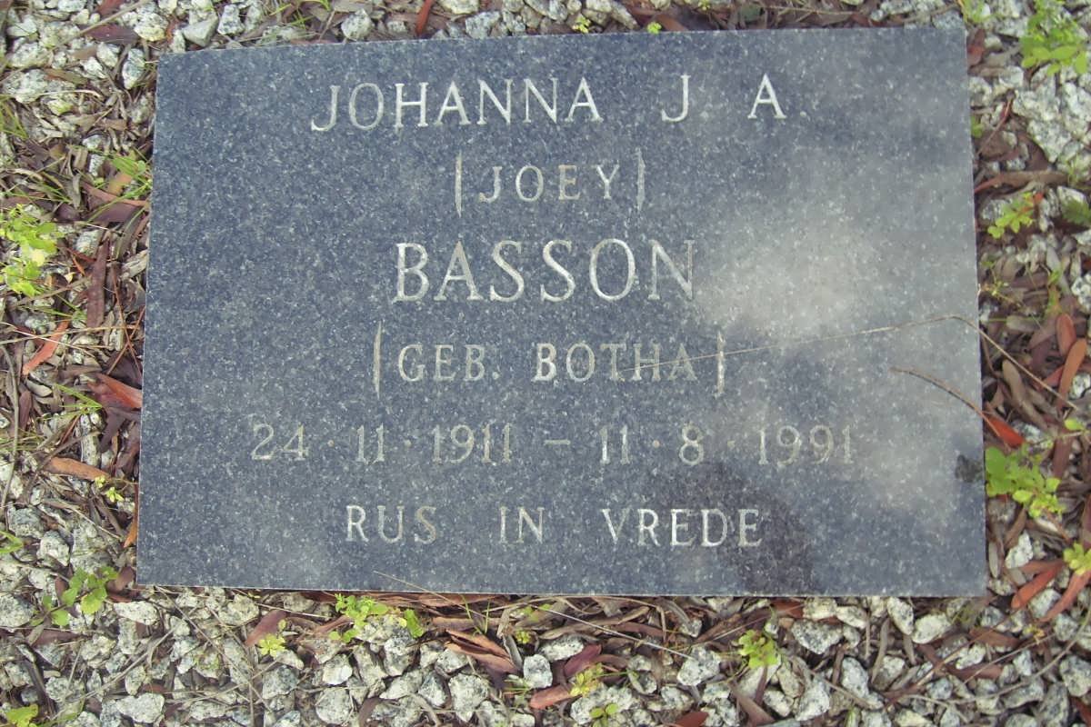 BASSON Johanna J.A. nee BOTHA 1911-1991