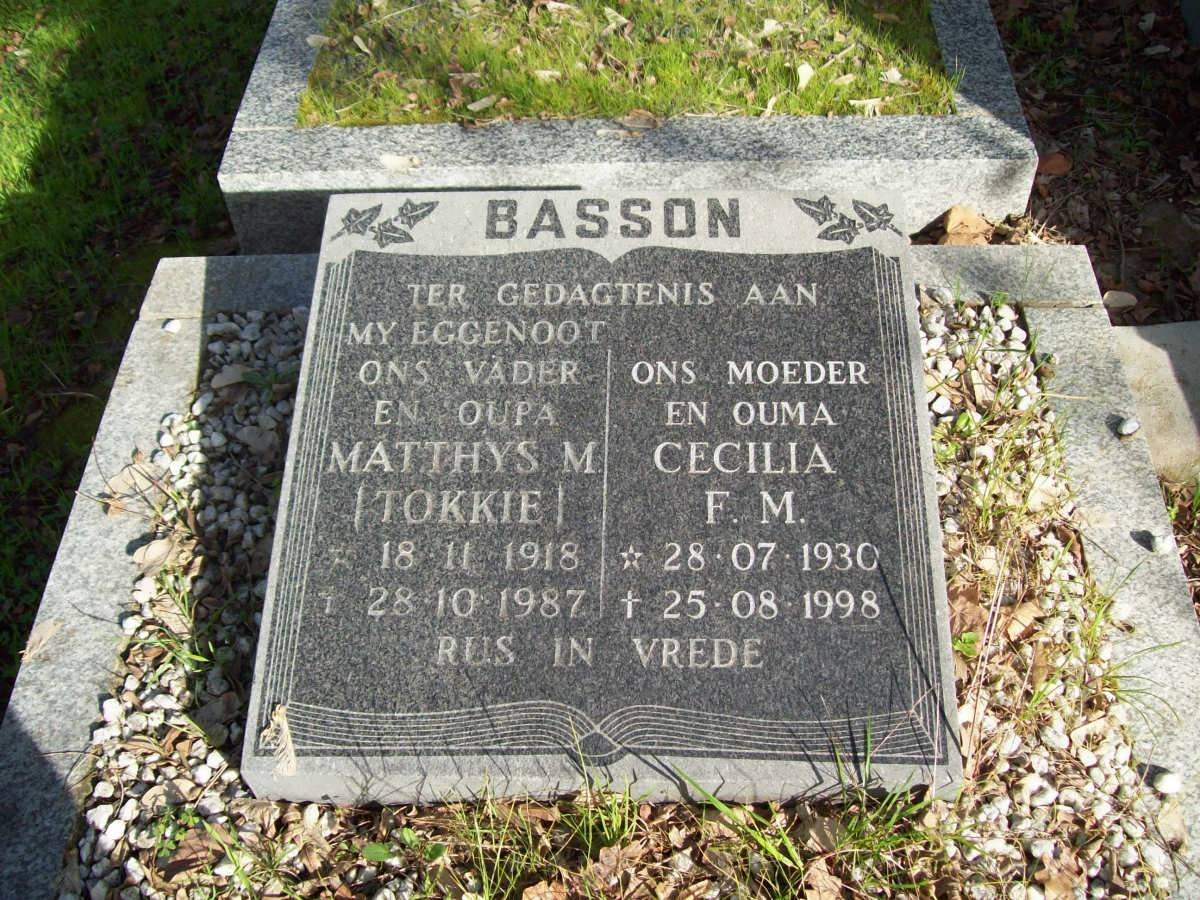 BASSON Matthys M. 1918-1987 &amp; Cecilia F.M. 1930-1998
