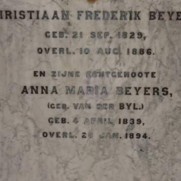 BEYERS Christiaan Frederik 1829-1886 &amp; Anna Maria VAN DER BYL 1839-1894