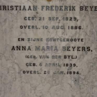 BEYERS Christiaan Frederik 1829-1886 &amp; Anna Maria VAN DER BYL 1839-1894