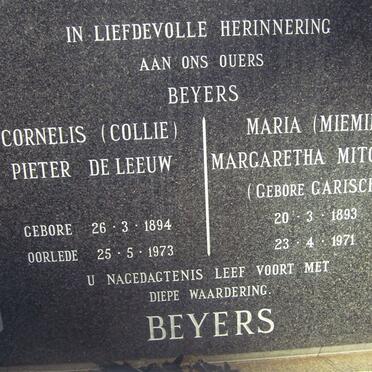 BEYERS Cornelis Pieter de Leeuw 1894-1973 &amp; Maria Margaretha Mitchell GARISCH 1893-1971
