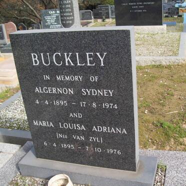 BUCKLEY Algernon Sydney 1895-1974 &amp; Maria Louisa Adriana VAN ZYL 1895-1976