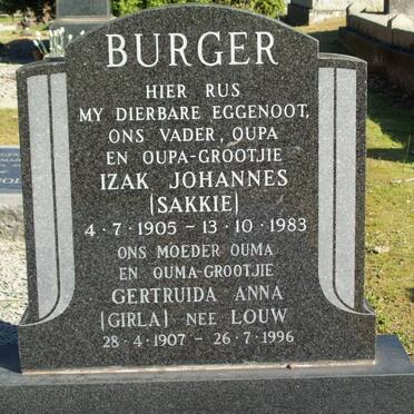 BURGER Izak Johannes 1905-1983 &amp; Gertruida Anna LOUW 1907-1996