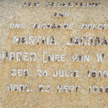 BURGER Martha Jacoba nee VAN WYK 1870-1948