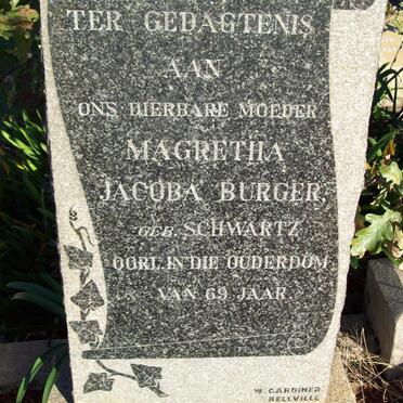 BURGER Magretha Jacoba nee SCHWARTZ