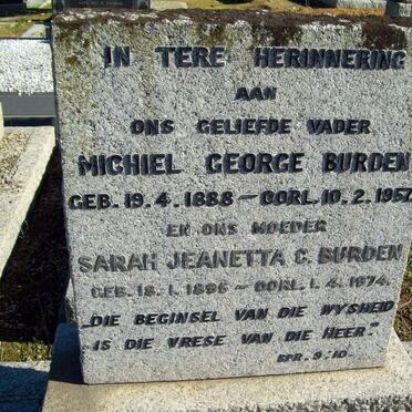 BURDEN Michiel George 1888-1957 &amp; Sarah Jeanetta  1895-1974