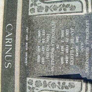 CARINUS Jan de Villiers 1894-1947 &amp; Petronella Magdalena PREISS 1897-1969