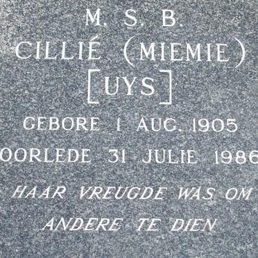 CILLIE M.S.B. nee UYS 1905-1986