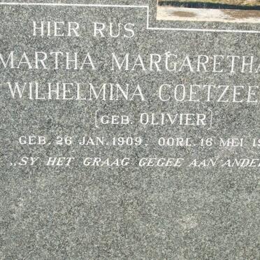 COETZEE Martha Margaretha Wilhelmina nee OLIVIER 1909-1955