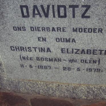 DAVIDTZ Christina Elizabeth nee BOSMAN voorheen OLëN 1887-1979