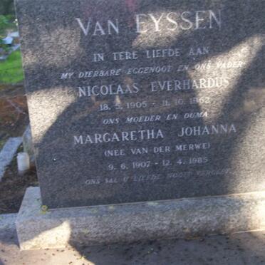 EYSSEN Nicolaas Everhardus, van 1905-1962 &amp; Margaretha Johanna VAN DER MERWE 1907-1985