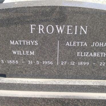 FROWEIN Matthys Willem 1888-1956 &amp; Aletta Johanna Elizabeth 1899-1981