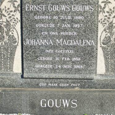 GOUWS Ernest Gouws 1890-1957 &amp; Johanna Magdalena COETZEE 1888-1968