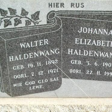 HALDENWANG Walter 1892-1971 &amp; Johanna Elizabeth 1900-1992