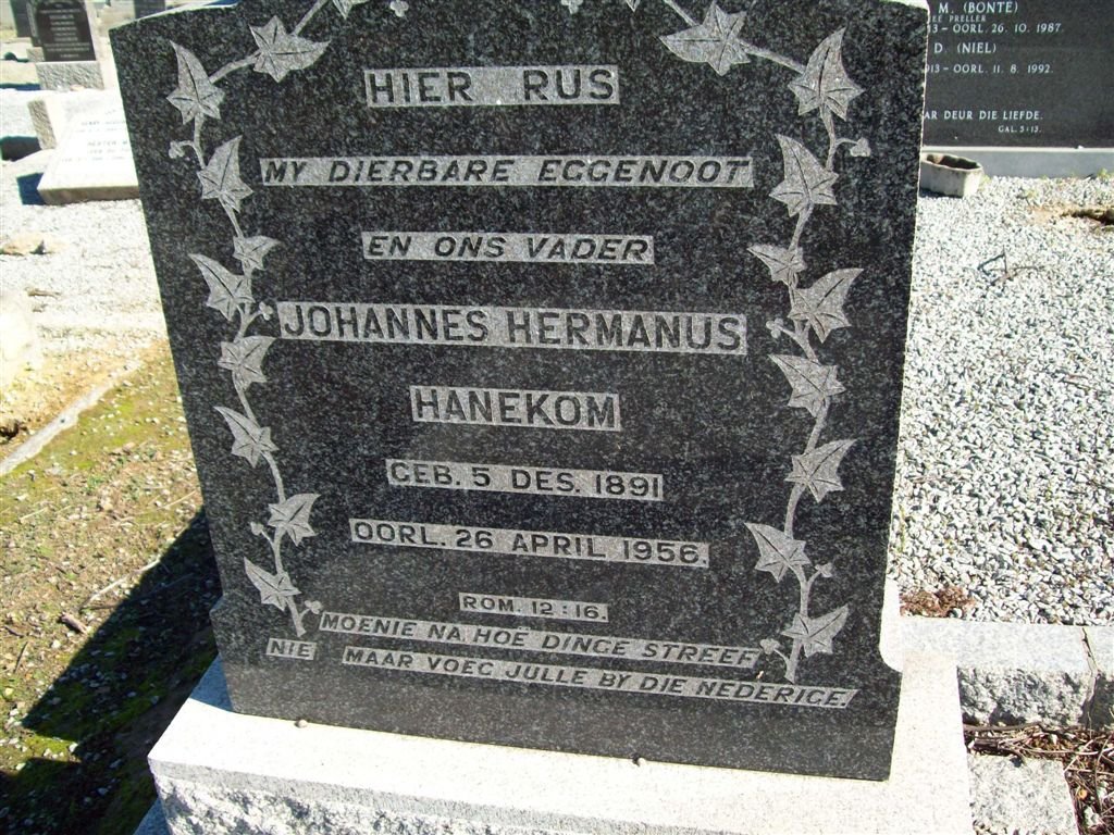 HANEKOM Johannes Hermanus 1891-1956