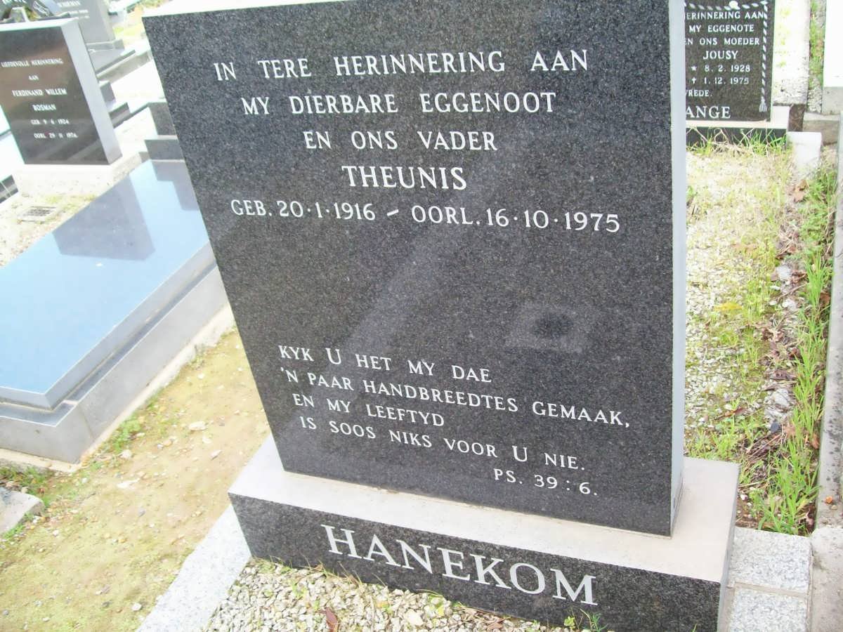 HANEKOM Theunis 1916-1975