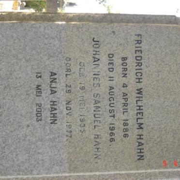 HAHN Friedrich Wilhelm 1886-1966 :: HAHN Johannes Samuel 1935-1977 :: HAHN Anja -2003