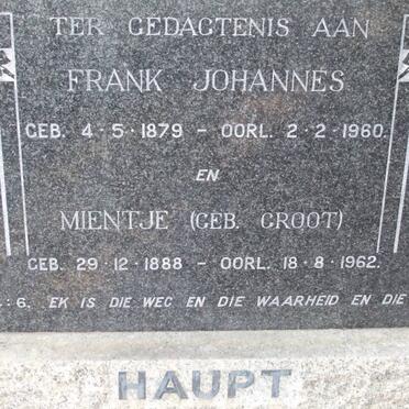 HAUPT Frank Johannes 1879-1960 &amp; Mientje GROOT 1888-1962
