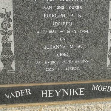 HEYNIKE Rudolph P.B. 1881-1964 &amp; Johanna M.W. 1887-1965
