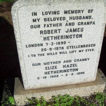 HETHERINGTON Robert James 1890-1978 &amp; Elize Hazel 1908-1996