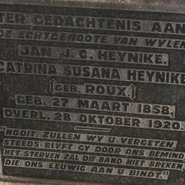 HEYNIKE Jan J.C. 1841-1919 &amp; Catrina Susana ROUX 1858-1920