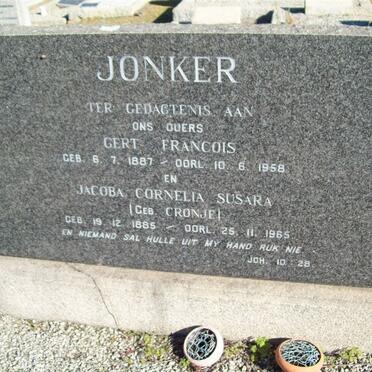 JONKER Gert Francois 1887-1958 &amp; Jacoba Cornelia Susara CRONJE 1885-1965