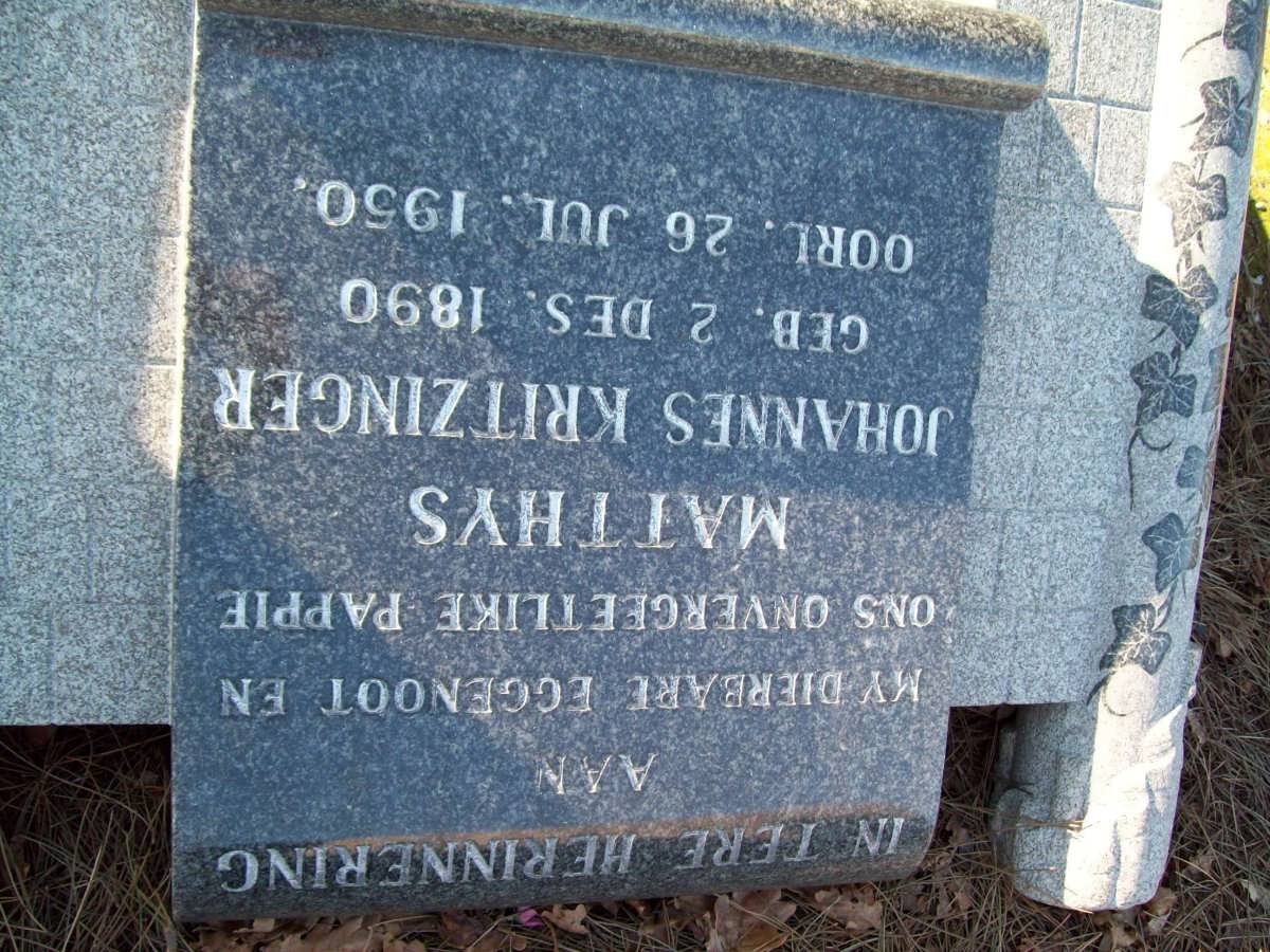 KRITZINGER Matthys Johannes 1890-1950