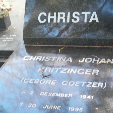KRITZINGER Christina Johanna nee COETZER 1941-1995