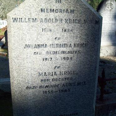 KRIGE Willem Adolph 1816-1884 &amp; Johanna Hermina REDELINGHUYS 1817-1904 :: KRIGE Maria 1855-1945