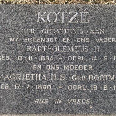 KOTZE Bartholemeus H. 1884-1965 &amp; Magrietha H.S. ROOTMAN 1890-1974