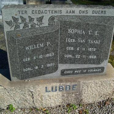 LUBBE Willem P. 1863-1950 &amp; Sophia C.E. VAN TAAK 1872-1968