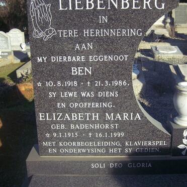 LIEBENBERG Ben 1918-1986 &amp; Elizabeth Maria BADENHORST 1915-1999