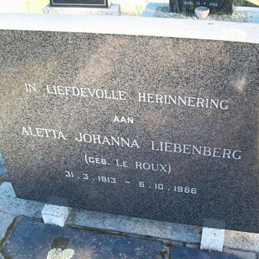LIEBENBERG Aletta Johanna nee LE ROUX 1913-1966