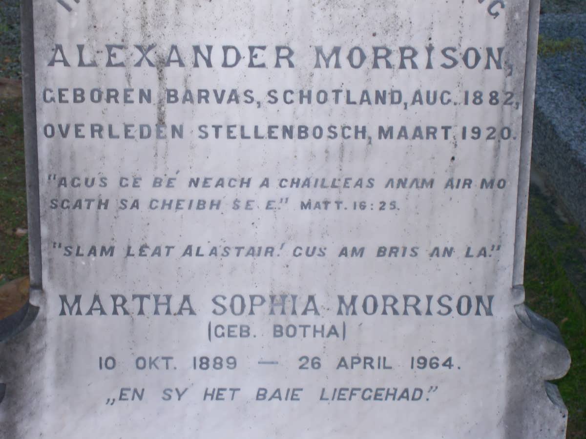 MORRISON Alexander 1882-1920 &amp; Martha Sophia BOTHA 1889-1964