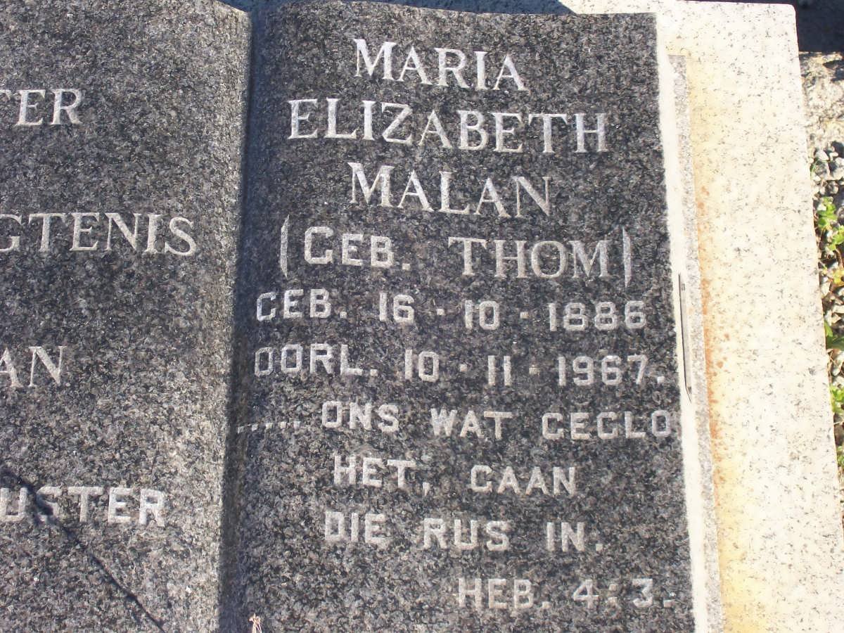 MALAN Maria Elizabeth nee THOM 1886-1967