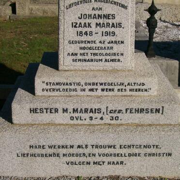 MARAIS Johannes Izaak 1848-1919 &amp; Hester M. FEHRSEN -1930