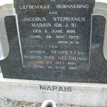 MARAIS Jacobus Stephanus 1896-1953 &amp; Maria Henrietta NEETHLING 1896-1985