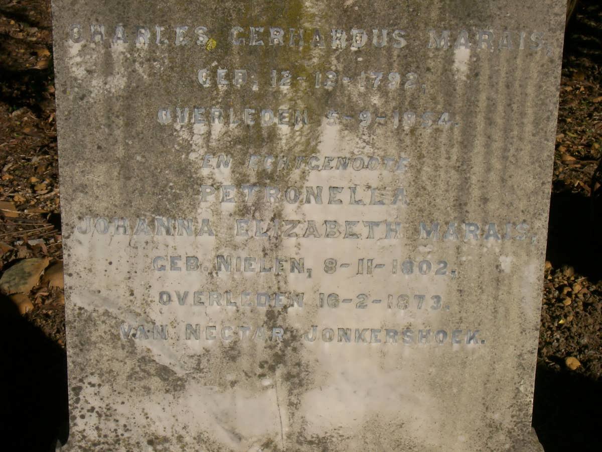 MARAIS Charles Gerhardus 1792-1854 &amp; Petronella Johanna Elizabeth NIELEN 1802-1873